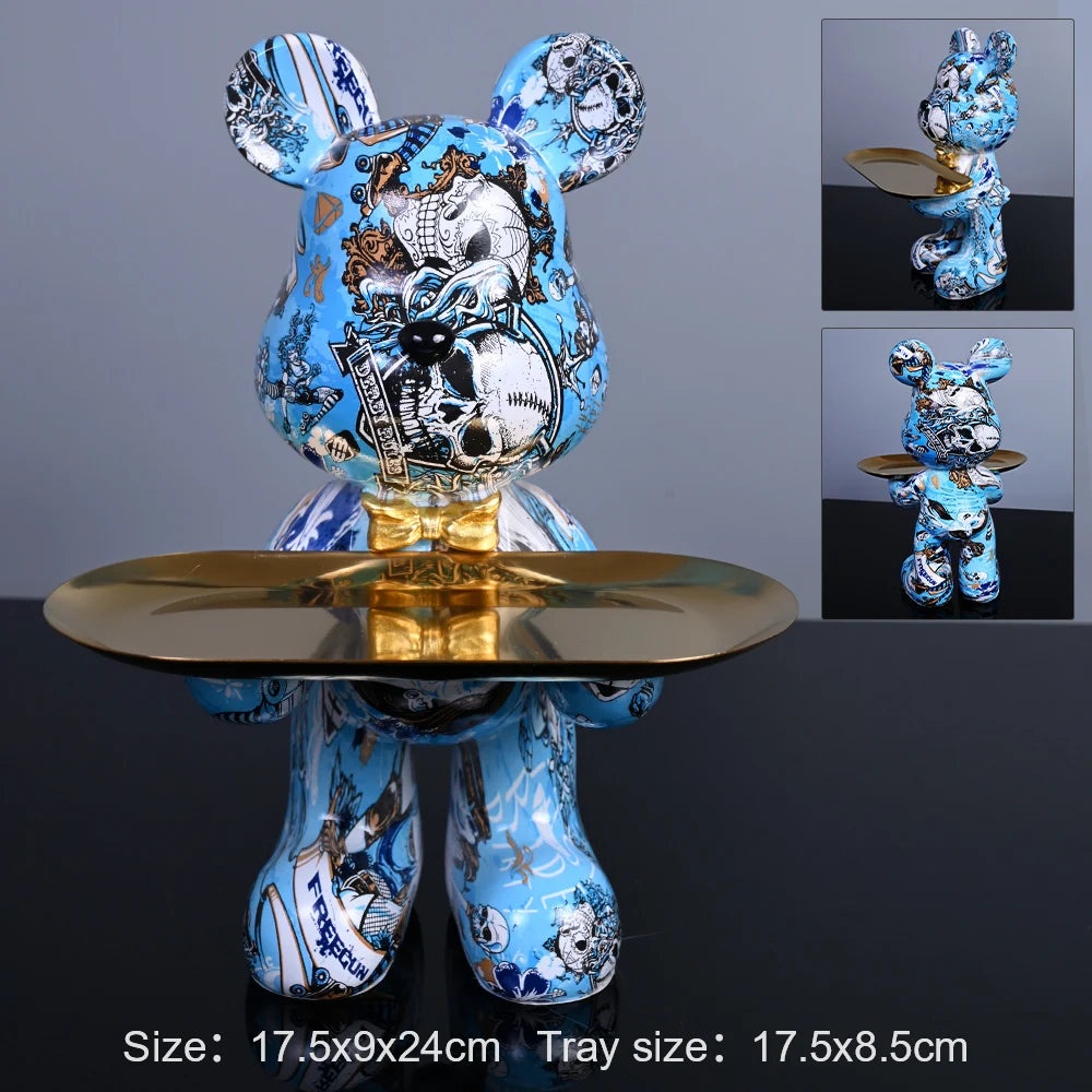 statue ours contemporaine résine bleu rouge or marbré graphique décoration intérieure table unique pop