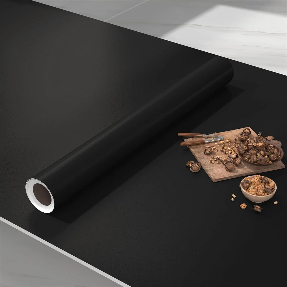 film adhésif mural protection meuble cuisine cuisine cuisine moderne blanc noir texture grainée pvc