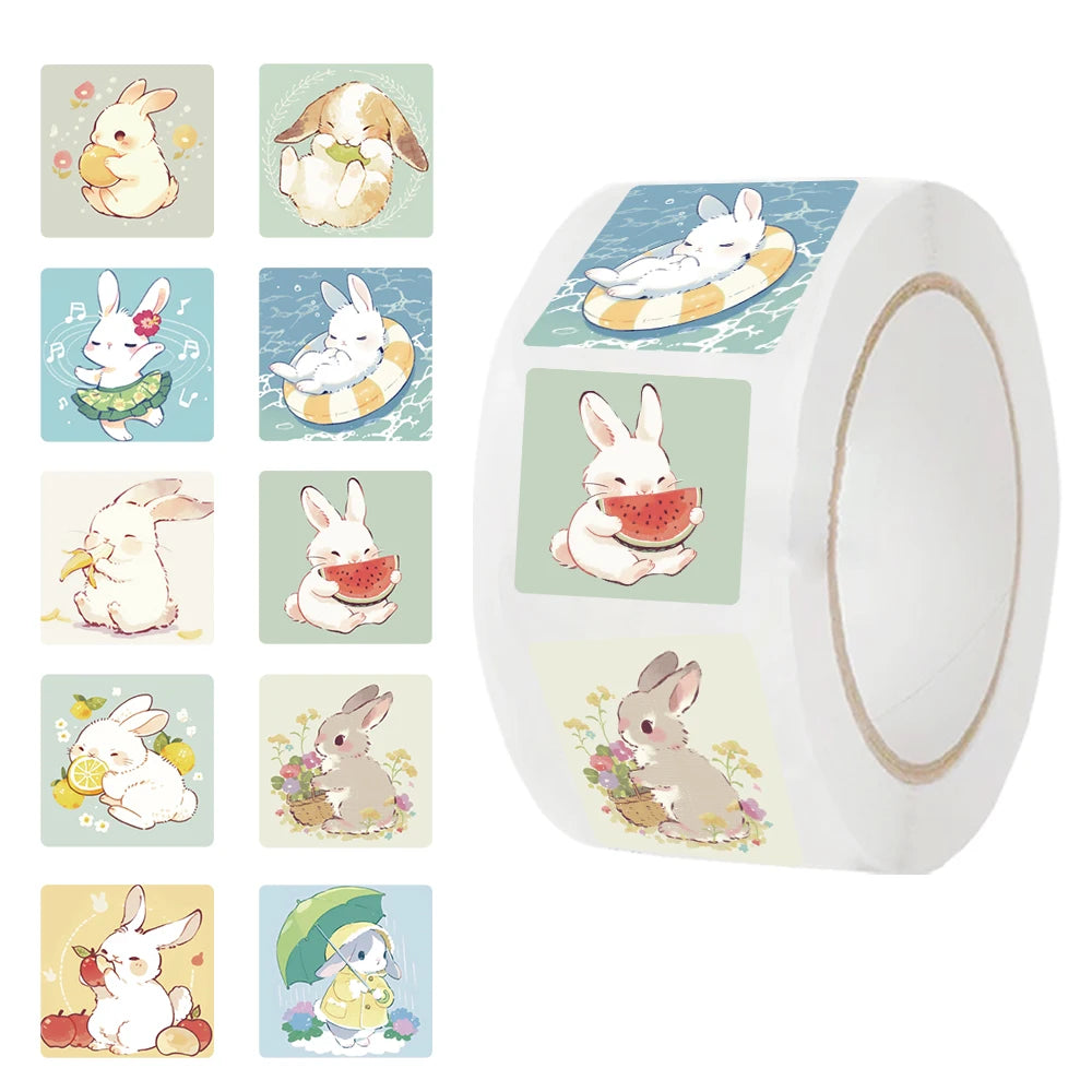 sticker autocollant lapin dessin animé coloré waterproof facile utiliser 500 pièces opaques mignon étiquette