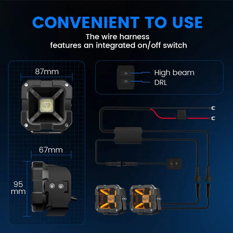 feux travail led 60w noir jaune ip67 12v 24v modernes robustes tout terrain