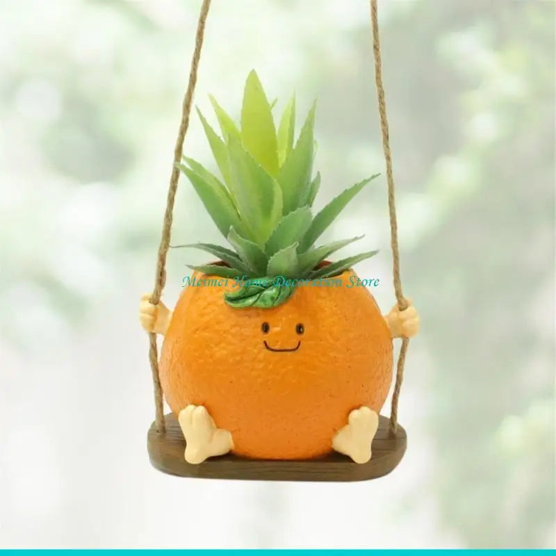 support jardinière suspendu résine orange pot plante swing ludique balcon jardin