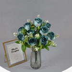 décoration extérieure bouquet roses artificielles soie couleurs variées modernes élégantes feuilles vertes incluses