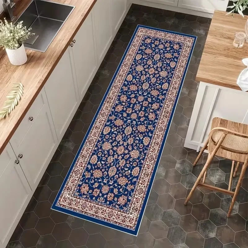 tapis floral ornements géométriques bleu beige rouge noir classique traditionnel salon maison chambreextérieur