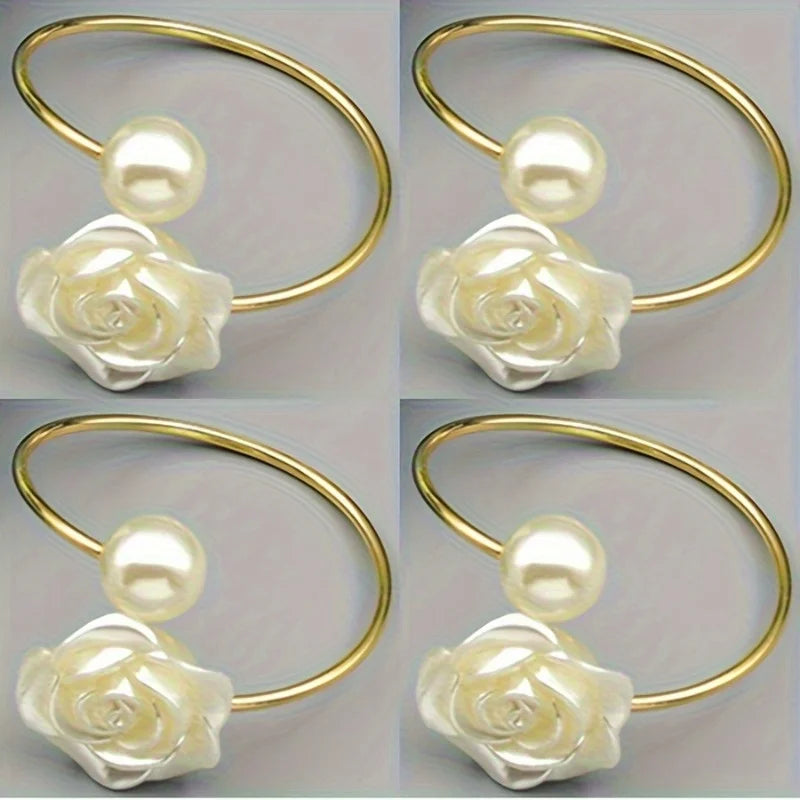 porte serviettes décoratifs or blanc crème motif floral nacrées élégants set 10pcs