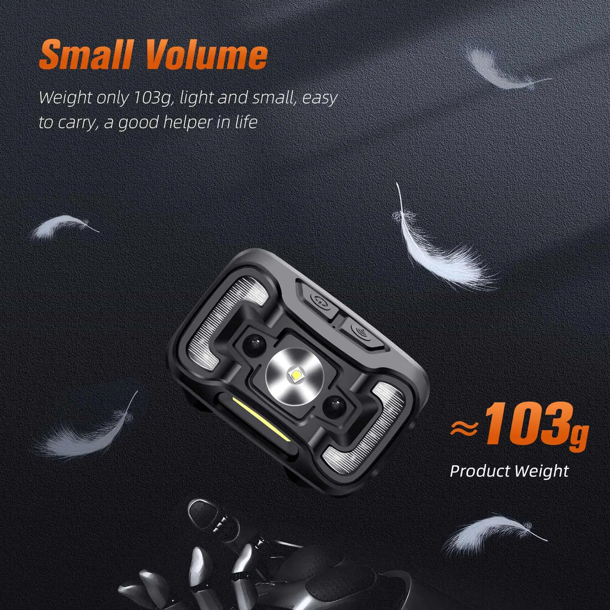 lampe frontale rechargeable led 5w noir orange moderne utilitaire sportive bandeau élastique