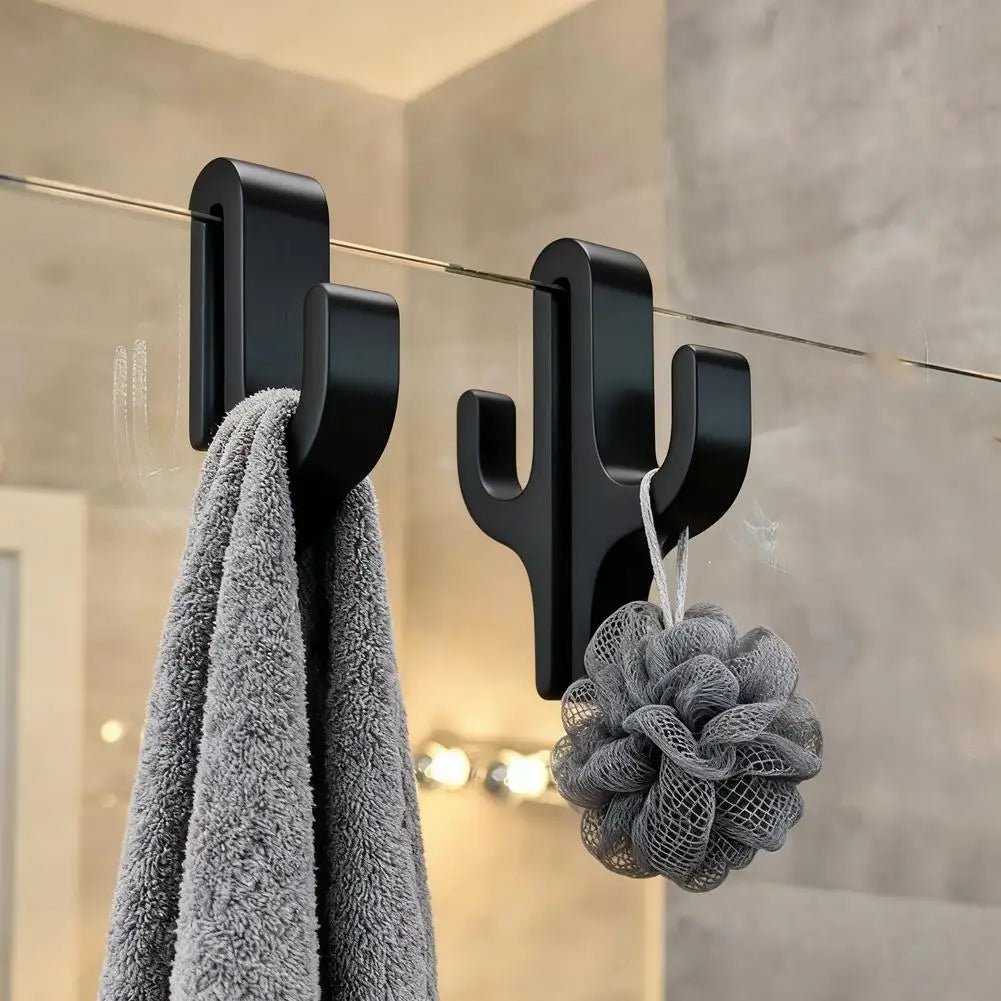 porte serviettes mural cactus noir clips moderne salle bain ABS
