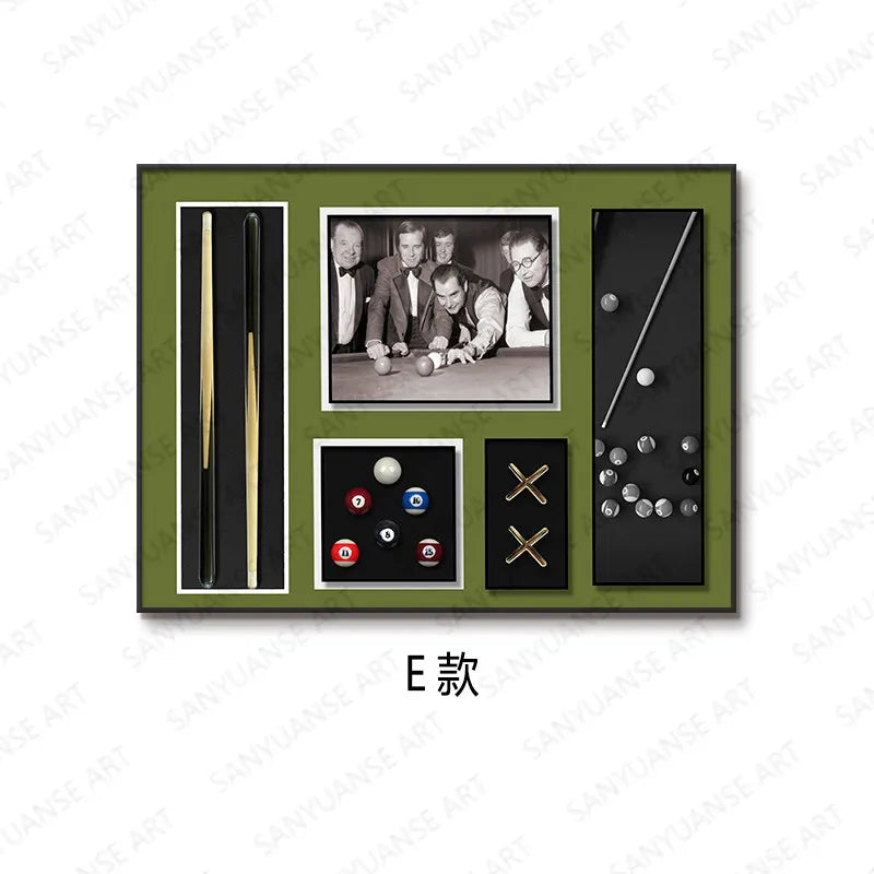 peinture physique 3d queue billard boules vert noir blanc doré moderne cadre aluminium traditionnelle
