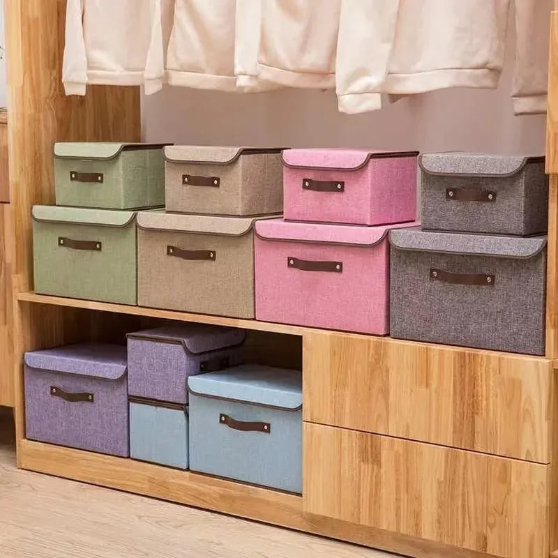 boîte rangement pliable tissu couvercle poignées maison moderne beige