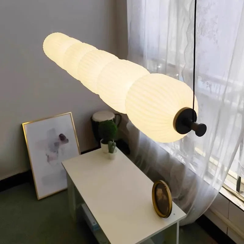Suspension lumineuse moderne verre blanc opacité rayures horizontales led salon chambre