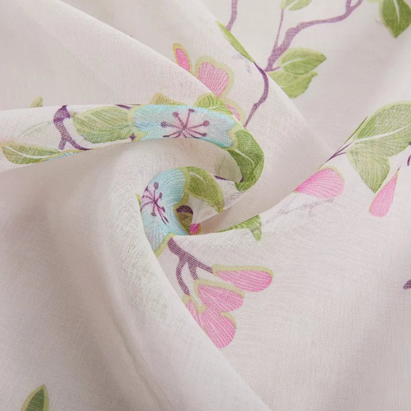 rideaux décoratifs floral blanc rose vert bleu polyester translucides tringle
