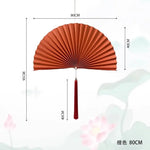 éventail pliant décoratif papier rouge bleu marine doré chinois traditionnel pompon cordelette