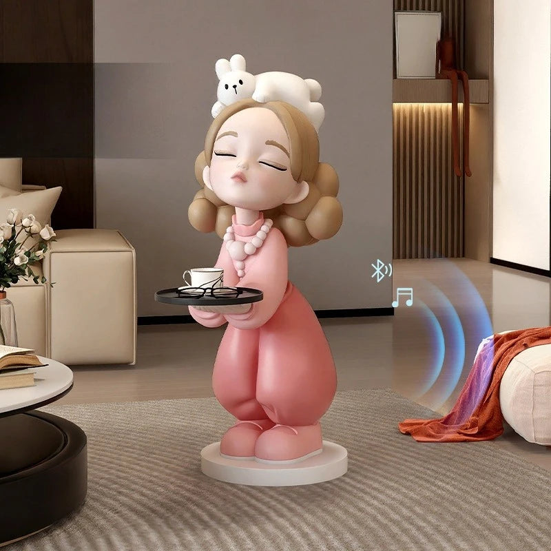statue cartoon fille rose bleu beige smooth matte étagère décoration chambre ado assiette gobelet