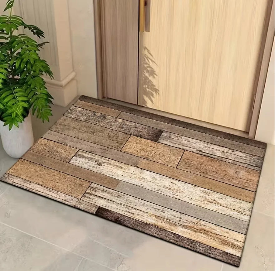 tapis rustique motif bois marron beige gris résistant extérieur moderne absorption rapide