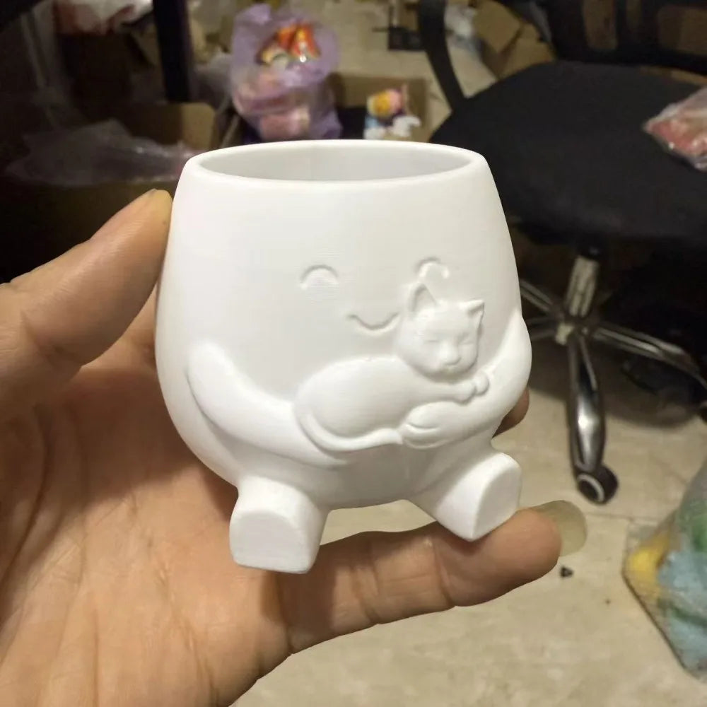 cache pot mignon rose clair blanc cactus succulentes visage souriant chaton cartoon opacité