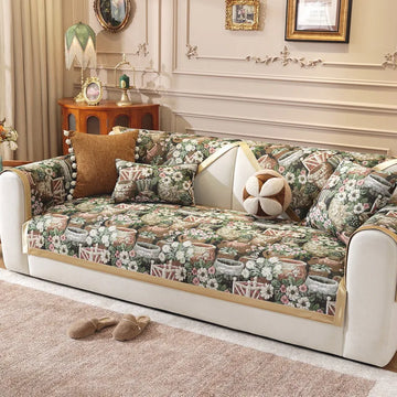 housse canapé tissu jacquard motif floral fleurs beige coussin siège antidérapant traditionnel