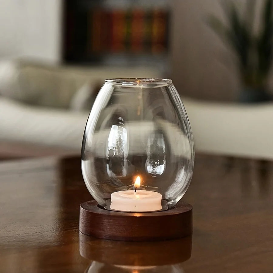 bougeoir transparent bois moderne minimaliste intérieur salon chambre douce ambiance contemporain naturel verre