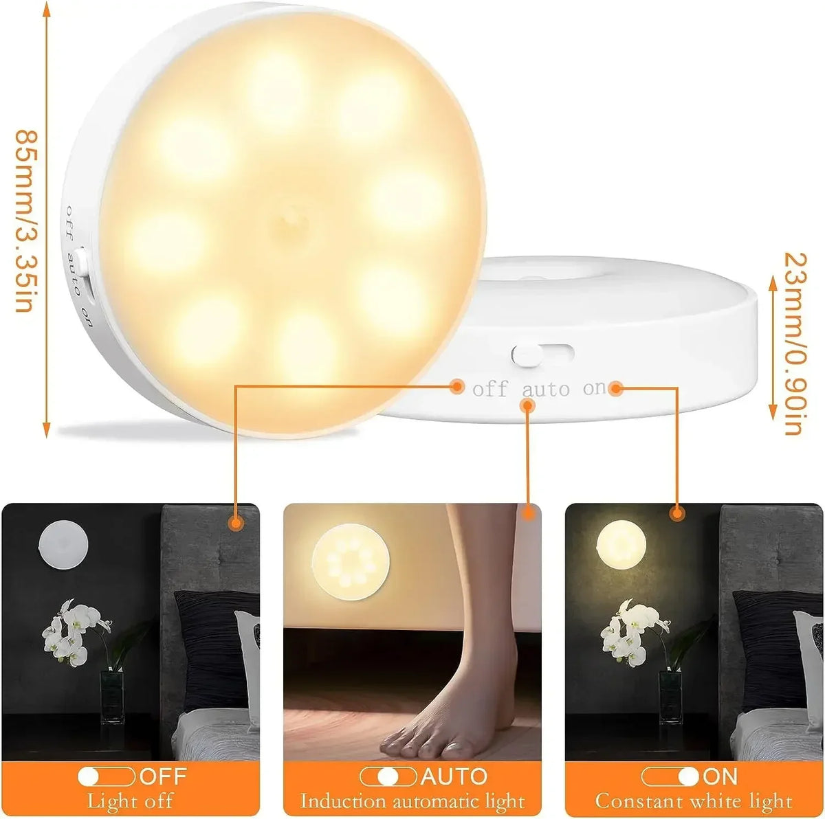 lampe nuit rechargeable tactile usb blanc moderne minimaliste aimant autocollant