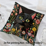 housse coussin carré chat noir fleurs colorées imprimé 2d polyester zip closure 45x45cm chambre