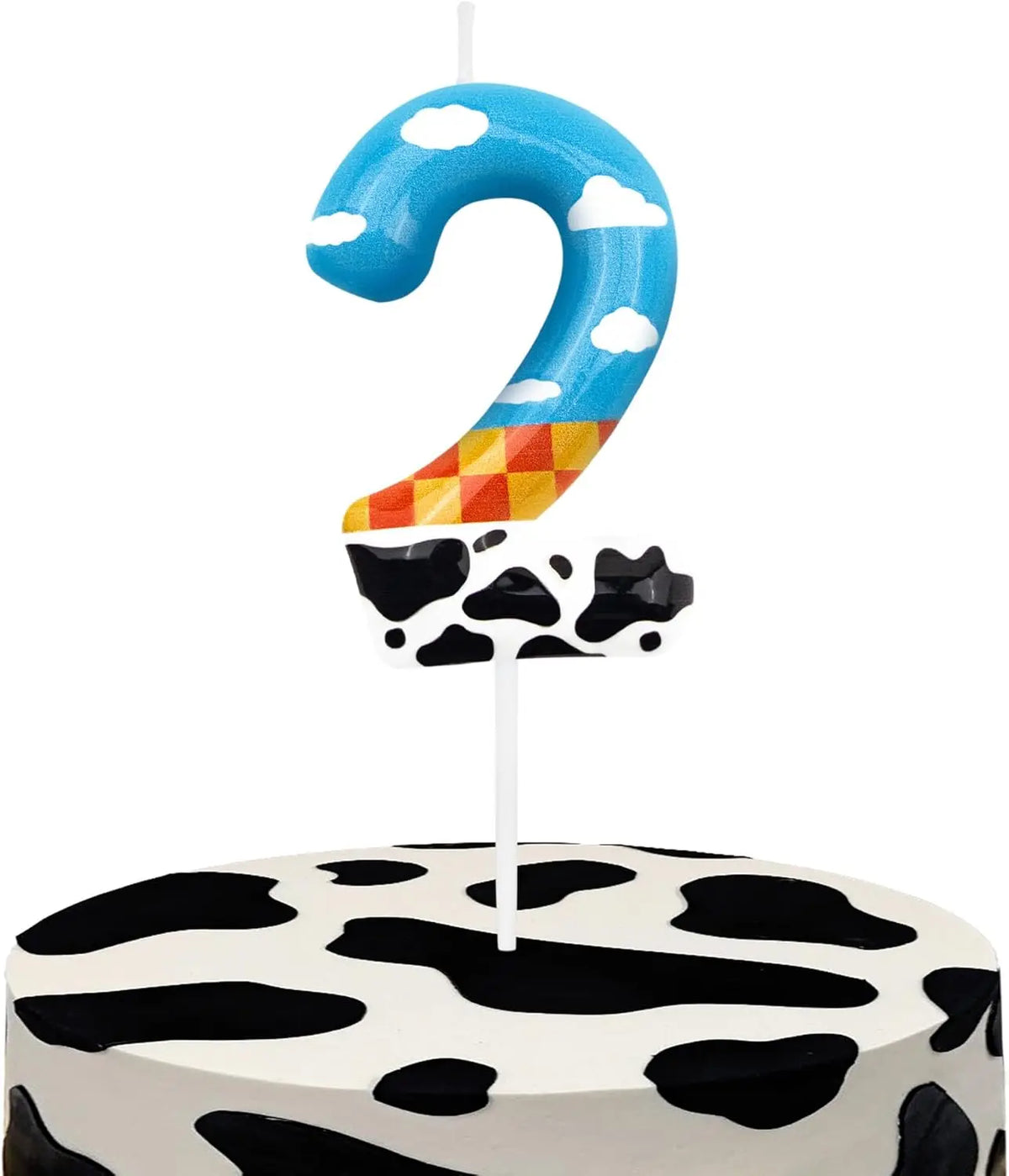 bougies numérotées anniversaire dessin animé motif animalier vache nuages carreaux
