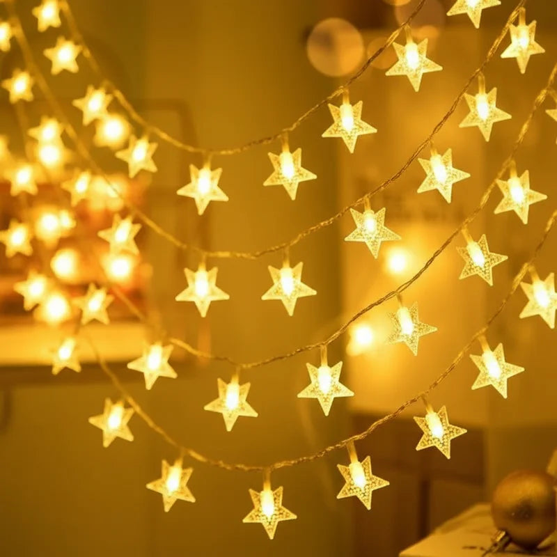 guirlande lumineuse étoiles dorées blanc multicolore noël extérieur mariage chambre