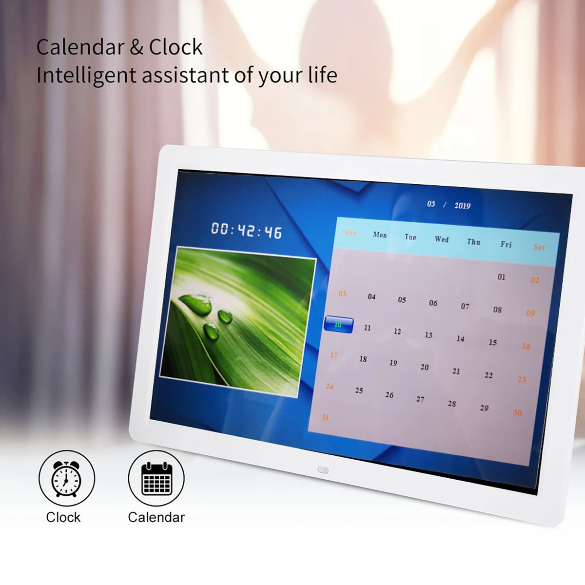 Cadre numérique multifonction 17 pouces résolution 1440 900 blanc moderne écran tactile télécommande