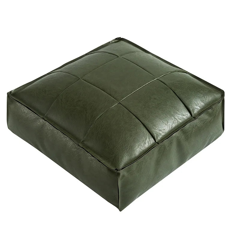 pouf carré cuir marron clair marron foncé vert olive moderne vintage