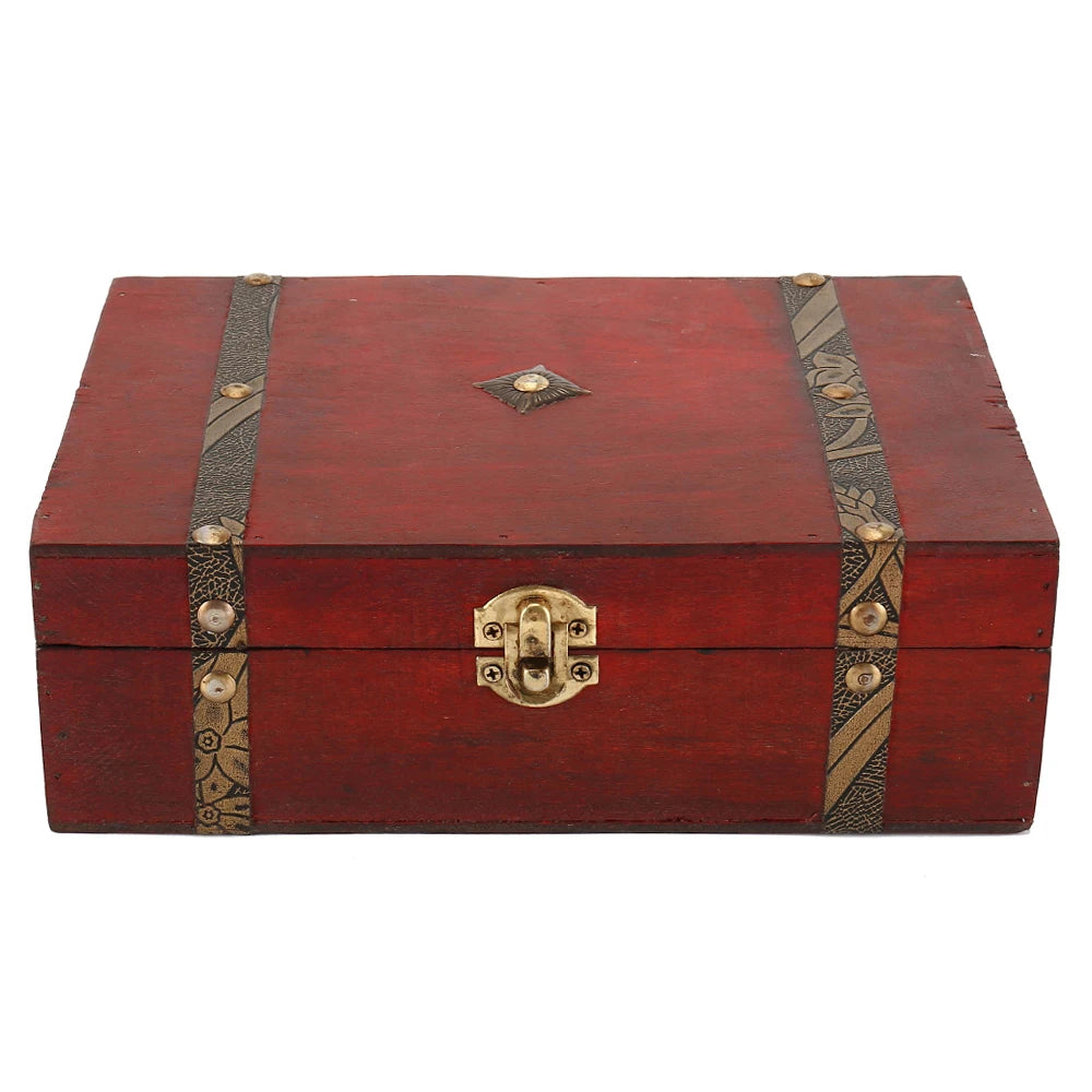 boîte bois marron foncé bandes dorées vintage boîte bijoux rectangle respectueux l'environnement cadenas métallique