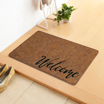 tapis d'entrée marron clair welcome motif moderne antidérapant polyester intérieur extérieur maison décoratif