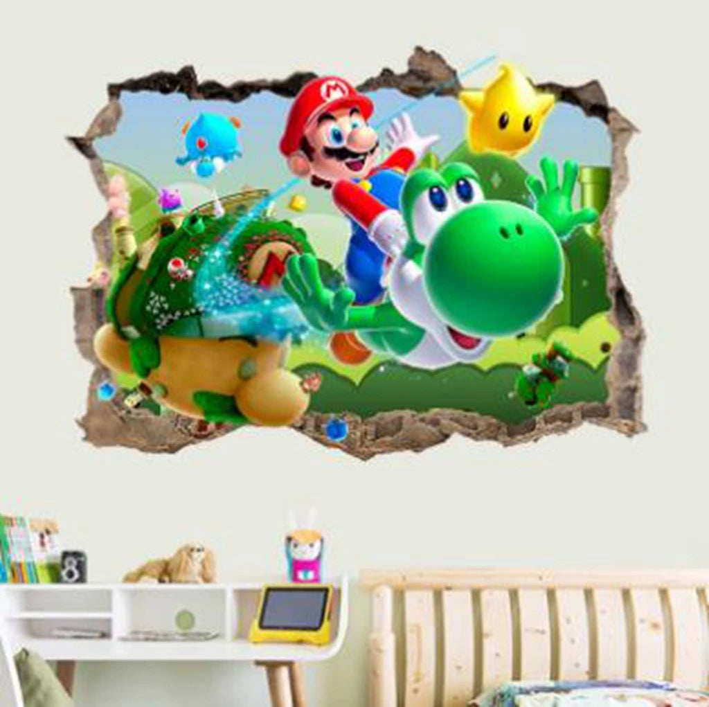 stickers muraux 3d super mario personnages cartoon bleu rouge vert jaune