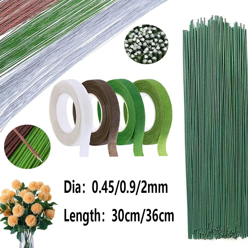tiges métalliques ruban adhésif vert blanc mariage décoration intérieure artisanat fleuriste