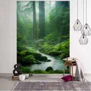 tapisserie murale paysage forêt cascade vert rouge marron bleu naturelle