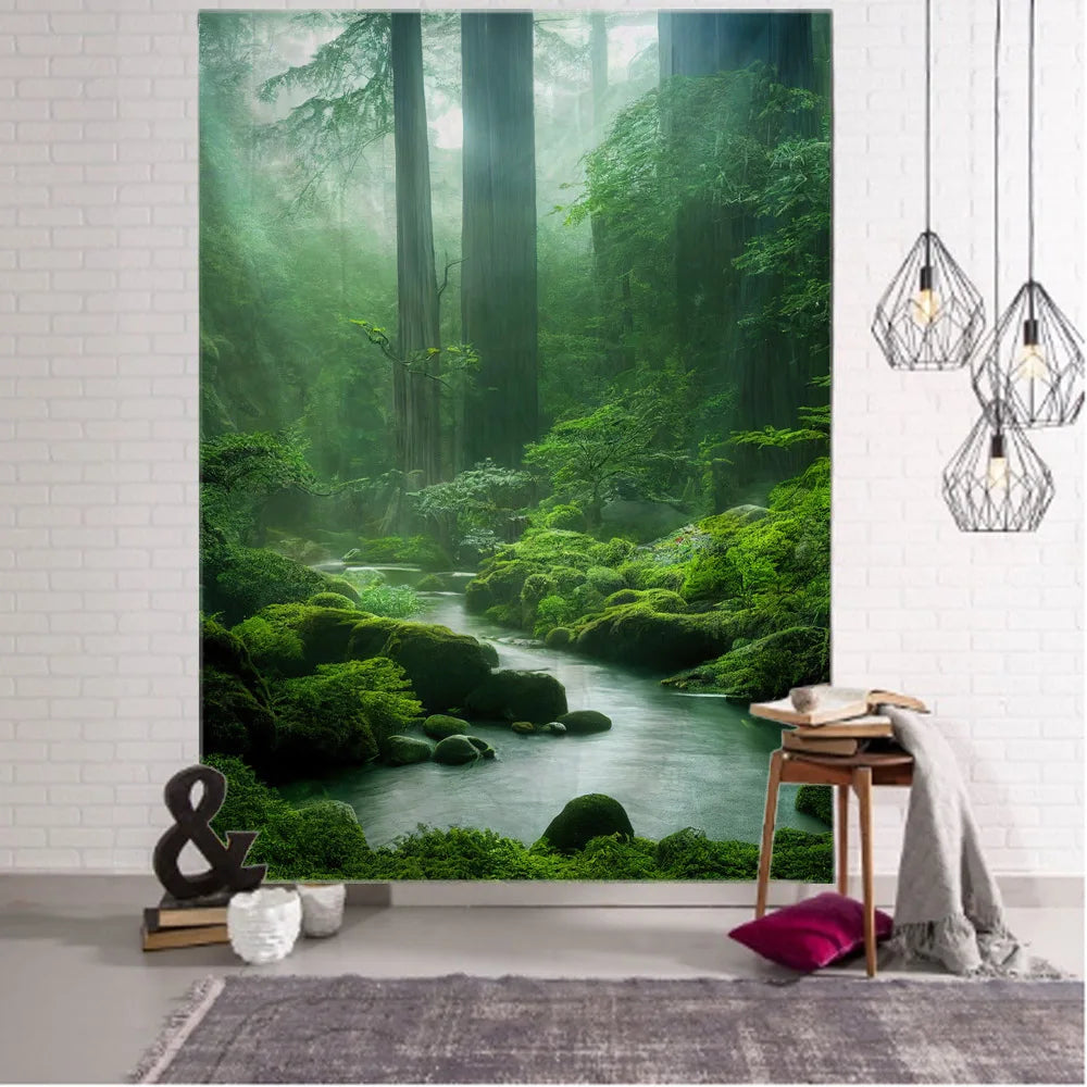Tenture murale forêt cascade paysage nature