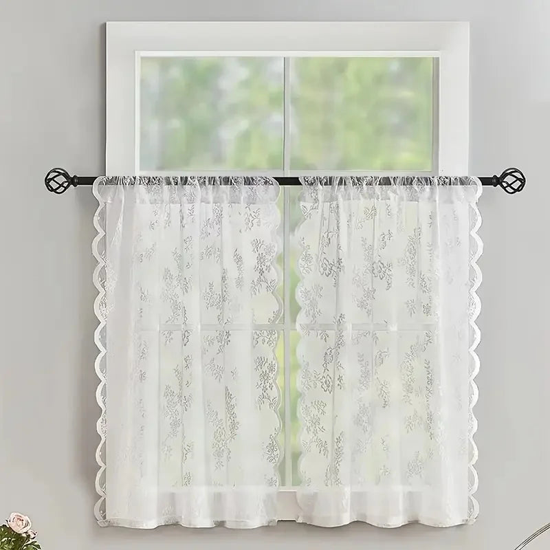 rideau dentelle florale romantique shabby chic polyester translucide fenêtre salon cuisine 75x114cm 75x183cm 75x244cm