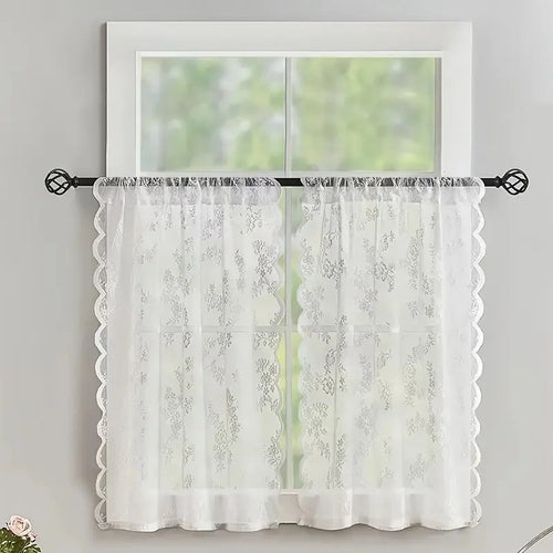 rideau dentelle florale romantique shabby chic polyester translucide fenêtre salon cuisine 75x114cm 75x183cm 75x244cm