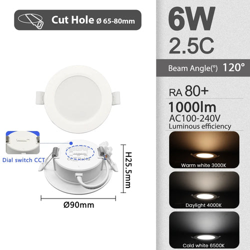 ampoule led downlight 3000k 4000k 6500k blanc moderne clips fixation 110v 220v