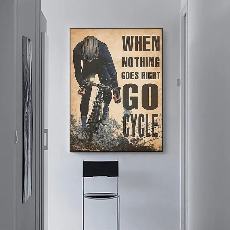 affiche imprimée toile coton cycliste moderne inspiration vintage décoration intérieure chambre salon entréeOpaque