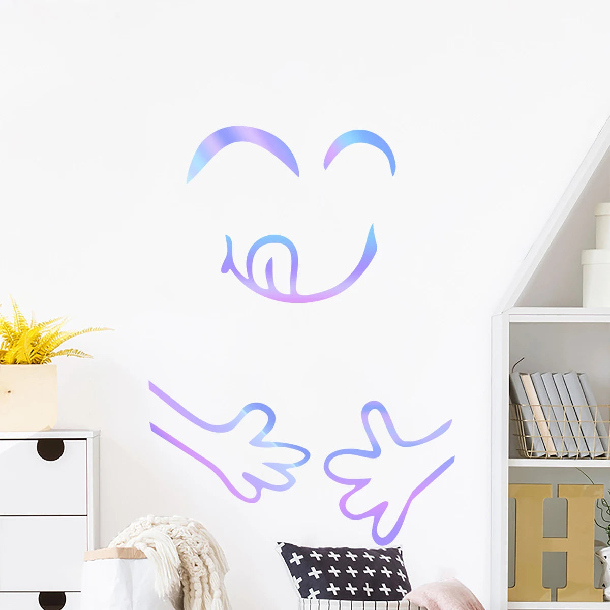 autocollants muraux souriant dessin animé violet bleu blanc modernes semi transparents chambre enfant decoration