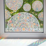 stickers fenetre decoratifs fleurs arc ciel multicolores adhésifs pvc naturel artistique