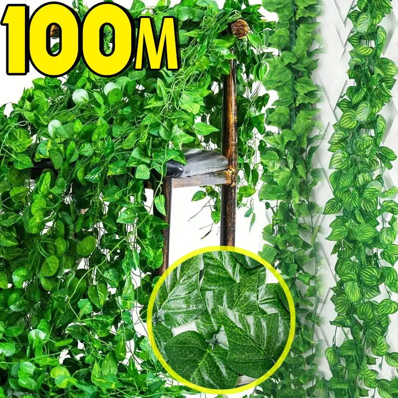 guirlande vigne lierre artificielle vert feuilles rondes décoration jardin mariage extérieur murale suspendue
