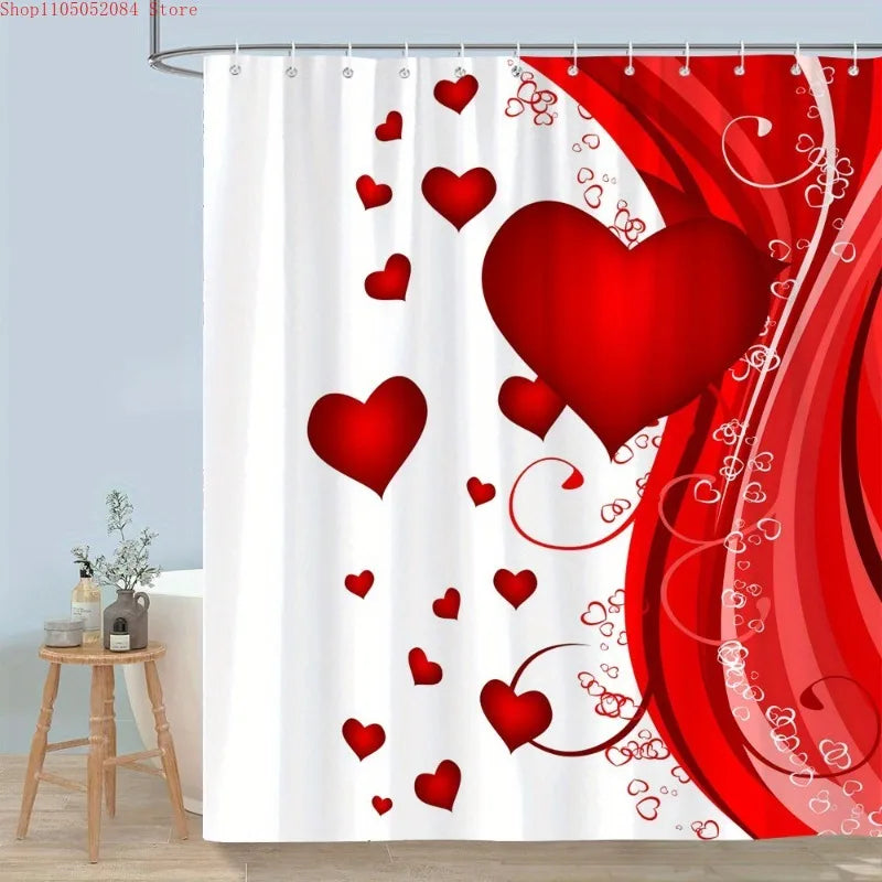 rideau douche moderne rouge coeurs blancs anti moisissure facile installer respectueux environnement durable