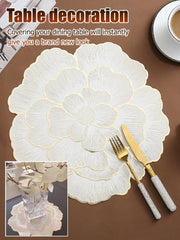 set table pvc motif pivoine nordique blanc doré résistant semi transparent élégant floral texturé