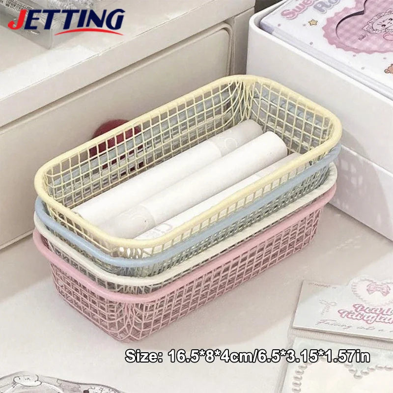 paniers rangement métal blanc rose bleu maille fine moderne papier pince ruban adhésif