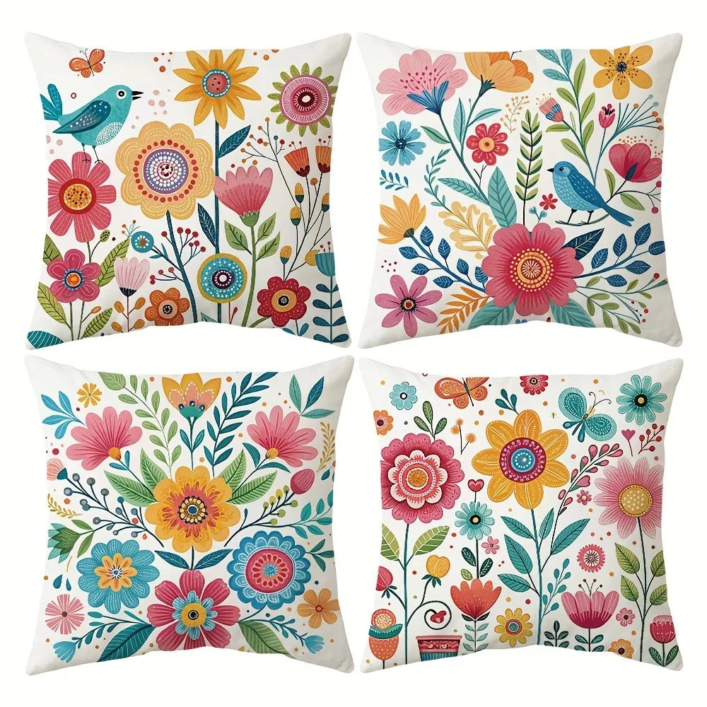housse coussin motif floral moderne polyester blanc décoration chambre canapé douce 45x45cm