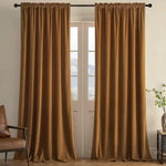 Paire de rideaux élégants couleur marron clair pour salon ou chambre, ajoutant une touche de sophistication à votre décoration intérieure. Blocs lumière pour plus d'intimité et idéale pour habiller vos fenêtres avec style. Parfait pour un espace moderne et chaleureux.
