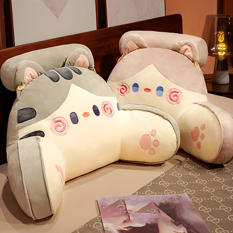 coussin décoratif chat peluche motifs oreilles rembourrées gris rose kawaii mignon 75x50cm doux
