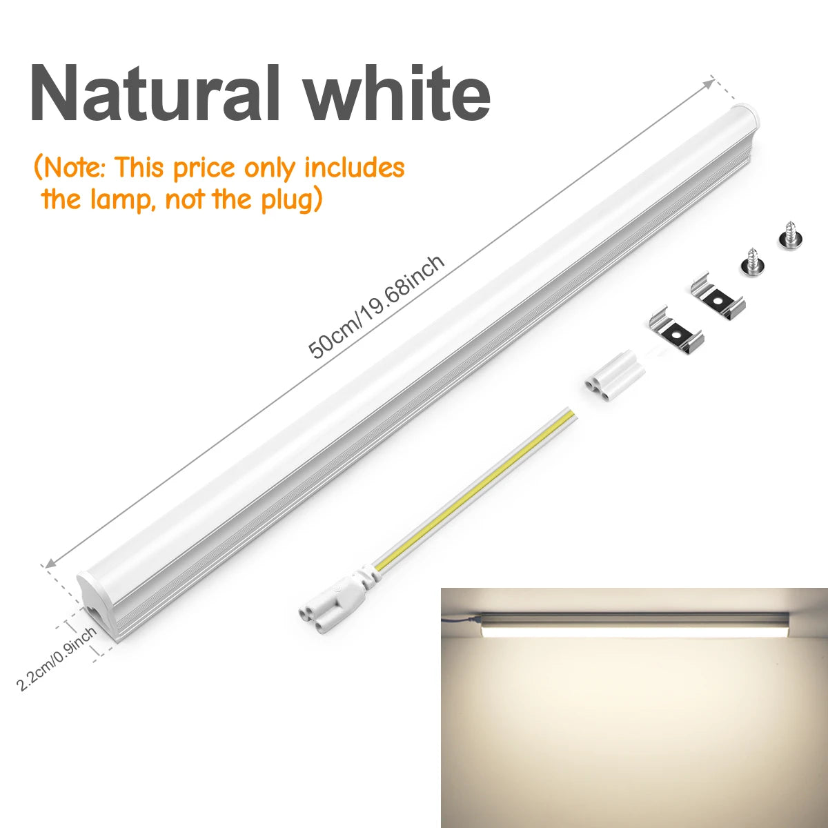 tube led blanc moderne 50cm lisse 2.2cm clips câble 15w 85v 265v
