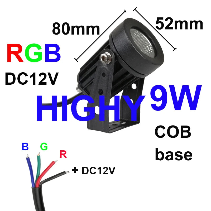 projecteur led jardin 20w ip65 moderne vis fixation câble fil rouge vert bleu