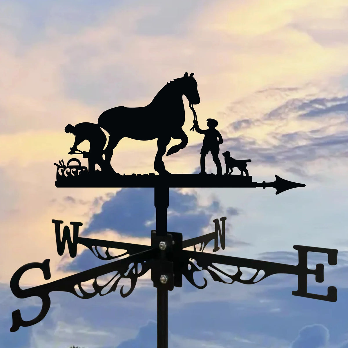 vane métallique noire silhouettes animaux ornements floraux artisanal extérieur jardin ventilation direction.wind