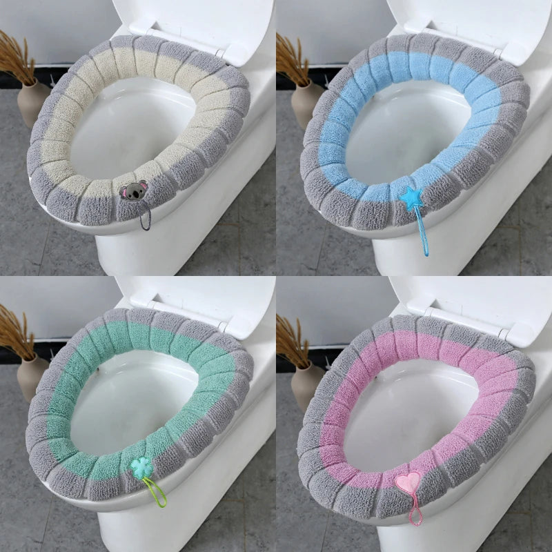 coussin toilette portable gris bleu vert rose rayures doux confortable poignée élastique