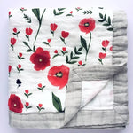 couverture bébé deux couches coton bambou motif floral moderne opacité verte blanc roseclair